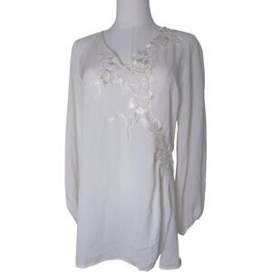 Vintage La Perla Silk Tunic Ivory Frastaglio Embroidery Long Sleeve Top IT 3 M